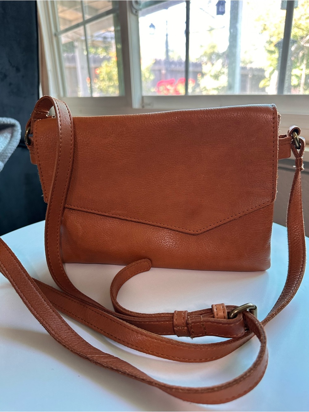 Valencia Tan Leather Crossbody Bag genuine leather